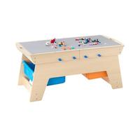 VEVOR Kids Reversible Wooden Activity Table, Multi-Purpose Activity Play Table with 200 Building Bricks & 3 Storage Bins for Kids 3+ Years, Large Storage Space, Present for Boys & Girls, Natural