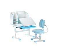 VEVOR Kids Study Chair and Desk with Bookshelf & Drawer Height Adjustable Blue