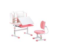 VEVOR Kids Study Chair and Desk with Bookshelf & Drawer Height Adjustable Pink
