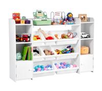 VEVOR Kids Toy Storage and Bookshelf, 4-Tier Large Toy Storage Organizer with 8 Flexible Plastic Bins, Kids Cubby Cabinet with Bookshelf for Study Roo