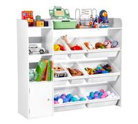 VEVOR Kids Toy Storage and Bookshelf, 4-Tier Toy Storage Organizer with 8 Flexible Plastic Bins, Kids Cubby Cabinet with Bookshelf for Study Room, Bedroom, Playroom, Classroom, Nursery, White