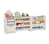VEVOR Kids Toy Storage with Bookshelf, 4-Tier Toy Storage Organizer with 10 Movable Plastic Bins, Kids Cubby Cabinet with Bookshelf for Study Room, Bedroom, Playroom, Classroom, Nursery, Gray + Beige