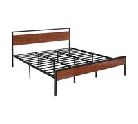 VEVOR King Size Bed Frame, 14 Inch Black Metal Platform Bed Frame with Retro Brown Wooden Headboard and Footboard, Large Under-Bed Storage, Non-Slip Without Noise, No Box Spring Needed, Easy Assembly