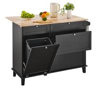 VEVOR Kitchen Island Cart, 50" Wood Top Breakfast Bar with Trash Cabinet Tilt Out 10 Gallon Storage, Farmhouse Dining Living Room Table with Drop Leaf, Towel Bar, Drawer, Black