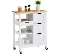 VEVOR Kitchen Island Cart Rolling Storage Cabinet on Wheel with Drawer & Shelves
