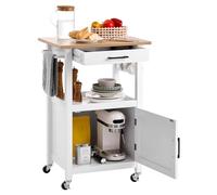 VEVOR Kitchen Island Cart with Single Door Cabinet, Mobile Carts with Drawer, Towel Rack, Hooks, Portable Table on Swivel Wheels, Small Coffee Islands Microwave Stand for Dining Room, 45x59cm, White