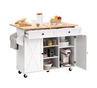 VEVOR Kitchen Island Cart, with Solid Wood Top and Storage Cabinet, Mobile Rolling Table with Drop Leaf, Drawers, Spice Towel Rack, Portable Islands on Swivel Wheels for Dining Room, 132cm Width