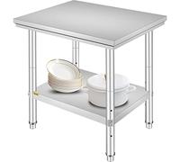 VEVOR Kitchen Work Table, Stainless Steel, 60 x 76 x 80 cm, Worktop Kitchen on 2 Levels, Stainless Steel Work Table for Preparing Food, Hotels, Offices, Hospitals
