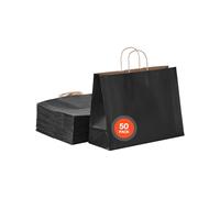 VEVOR Kraft Paper Bags with Handles, 50Pcs 16 x 6 x 12 in, Large Paper Grocery Bags, Reusable & Recycled Take-Out Sacks, Plain Party Bag Bulk for Birthday, Wedding, Business, Goody, Black