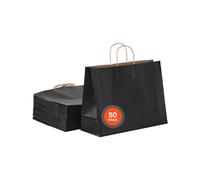 VEVOR Kraft Paper Bags with Handles 50Pcs 16 x 6 x 12 in Large Paper Grocery Bags Reusable & Recycled Take-Out Sacks Plain Party Bag Bulk for Bir