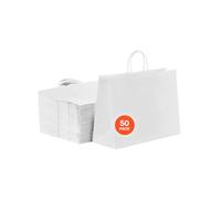 VEVOR Kraft Paper Bags with Handles, 50Pcs 16 x 6 x 12 in, Large Paper Grocery Bags, Reusable & Recycled Take-Out Sacks, Plain Party Bag Bulk for Birthday, Wedding, Business, Goody, White