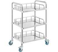 VEVOR Lab Rolling Cart, 3-Shelf Stainless Steel Rolling Cart, Lab Serving Cart with Swivel Casters, Dental Utility Cart for Clinic, Lab, Hospital, Salon, 26.38"x15.55"x34.13"