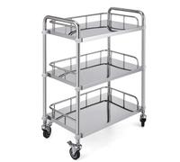 VEVOR Lab Rolling Cart 3 Shelves Shelf Stainless Steel Rolling Cart Catering Dental Utility Cart Commercial Wheel Dolly Restaurant Dinging Utility Ser