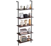 VEVOR Ladder Shelf, 5-Tier Bookshelf 24x11.8in, Open Wall-Mounted Ladder Shelf with Metal Frame,Storage Rack Sundries Holder for Kitchen Bedroom Bathroom Living Room, Black