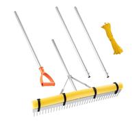 VEVOR Landscape Rake, 914 mm Wide Head 3380 mm Handle, Large Heavy Duty Aluminum Landscaping Leaf Rake Tool, Asphalt Level for Loosening Soil, Garden & Yard, Pond Gravel & Beach Lawn Care, 15.8m Rope