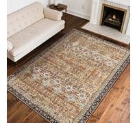 VEVOR Area Rug, 8 x 10 ft Large Washable Rug, Non-Slip and Tear-Resistant Soft Carpet, Pet & Child Friendly Vintage Area Rugs, Indoor Mat for Bedroom, Living Room, Kids Room, Office, Brown Green