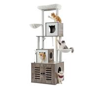VEVOR Large Cat Tree Litter Box Enclosure 2-in-1 Cat Tower Indoor Cat Play House