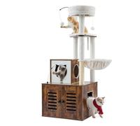 VEVOR Large Cat Tree with Litter Box Enclosure, 55.12 inches Tall, 2-in-1 Cat Tower, Multi-level Condo Furniture with Perches, Sisal Scratching Posts, Hammock, Big Kittens House for Indoor Cats