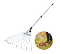 VEVOR Leaf Rake, 15 Metal Tines, Adjustable Garden Rake for Lawns with 7.5-22.4 Inch Wide Head & 32-63 Inch Long Handle, Heavy Duty Stainless Steel Sm