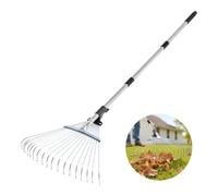 VEVOR Leaf Rake, 18 Metal Tines, Adjustable Garden Rake for Lawns with 7.7-17.1 Inch Head & 32.3-55.6 Inch Long Handle, Heavy Duty Stainless Steel Sma