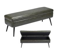 VEVOR Leather Storage Ottoman Bench, PU Leather Bench with Storage and Metal Legs, Modern Shoe Benches Seat for Entryway, Upholstered End of Bed Benches for Living Room, Dining Room, Hallway, Green