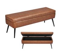 VEVOR Leather Storage Ottoman Bench, PU Leather Bench with Storage and Metal Legs, Upholstered Shoe Benches Seat for Entryway, Modern End of Bed Benches for Living Room, Dining Room, Hallway, Brown