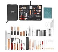 VEVOR Leather Working Tools Kit, 59 PCS Leather Craft Tools with Portable Canvas Storage Bag, Engraving Punching Sewing Stamping Sanding Tools, Ideal for Beginners DIY Enthusiasts and Professionals
