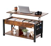VEVOR Lift Top Table, Rectangle Coffee Table with Storage Pockets, Pop Up Table for Living Room, Brown