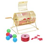 VEVOR Lottery Cage Capacity for 5000 Tickets or 200 Ping Pong Balls 16.1 x 12 inch Durable Metal Construction with Wooden Handle Brass Finish for