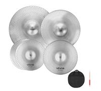 VEVOR Low Volume Cymbal Pack, 4 Pieces Quiet Cymbals for Drum Set, Alloy Cymbals Drum Set Includes 14-inch Hi-Hats, 16-inch Crash, 18-inch Crash, 20-inch Ride, Drumsticks & Cymbal Bag, Bright Copper