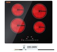 VEVOR LT4-77 Built in Electric Ceramic 23.2 x 20.5 inch Stove Top, 240V Glass Radiant Cooktop with Touch Control, Timer & Child Lock, 9 Power Levels for Simmer Steam Slow Cook Fry, 24IN 4-Burners