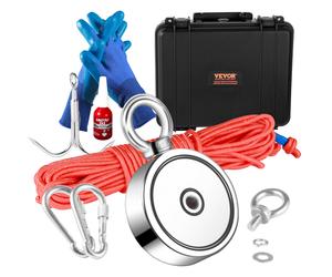 VEVOR Magnet Fishing Kit, 1200lbs Pulling Force Double Sided Magnets, 2.95inch Diameter Magnet with Rope, Grappling Hook, Gloves, Waterproof Case, Th