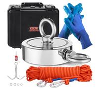 VEVOR Magnet Fishing Kit, 1400 LBS/635 Kg Double-Sided Pulling Force Magnet Fishing Kit, Rare Earth Neodymium Magnetic Fishing Kit Includes Grappling Hook, Heavy Duty Rope, Gloves, Eyebolt, Carry Case