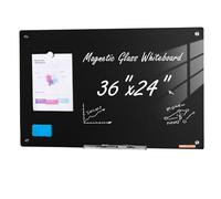 VEVOR Magnetic Glass Whiteboard, Dry Erase Board 36"x24", Wall-Mounted Large White Glassboard Frameless, with Marker Tray, an Eraser and 2 Markers, Black