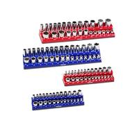 VEVOR Magnetic Socket Organizer Set, 4PCS Magnetic Socket Holder, 1/4'' & 3/8'' Metric SAE Socket Trays with Clear Labels, Hold up to 108PCS Standard & Deep Sockets, Blue & Red (Sockets Not Included)