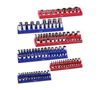 VEVOR Magnetic Socket Organizer Set, 6PCS Socket Holder, 1/4'', 3/8'' & 1/2'' Metric SAE Socket Trays with Clear Labels, Hold up to 143PCS Standard & Deep Sockets, Blue & Red (Sockets Not Included)