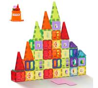 VEVOR Magnetic Tiles, 121 PCS Magnetic Building Blocks for Kids, Magnet Building Set with 2 Car Bases & 26 Digital Cards, STEM Educational Construction Stacking Toys for Toddlers Boys Girls Aged 5+