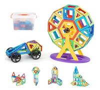 VEVOR Magnetic Tiles, 123 PCS Magnetic Building Blocks for Kids, Magnet Building Set with Wheel Groups & Ferris Wheel, STEM Educational Construction Stacking Toys Gift for Toddlers Boys Girls Aged 5+