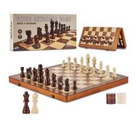 VEVOR Magnetic Wooden Chess Set, 15 inch 2-IN-1 Chess Checkers Game Set, Folding Chess Board Games for Adults Kids, 2 Queens Portable Travel Gift Chess Set for Tournament Professional Beginner