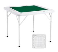 VEVOR Mahjong Table, 4 Player Folding Domino Table with Wear-Resistant Green Tabletop, Portable Square Card Table with 4 Cup Holders & 4 Chip Trays for Mahjong Poker Puzzles, 35.4 x 35.4-inch