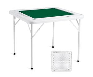 VEVOR Mahjong Table, 4 Player Folding Domino Table with Wear-Resistant Green Tabletop, Portable Square Card Table with 4 Cup Holders & 4 Chip Trays for Mahjong Poker Puzzles, 35.4 x 35.4-inch