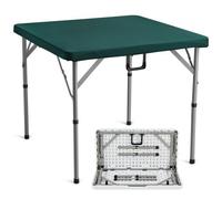 VEVOR Fold-in-Half 4 Player Card Table with Wear-Resistant Green Tabletop, Portable Bi-Folding Square Domino Table with Carrying Handle for Outdoor Camping Picnic Party, 34 x 34-inch