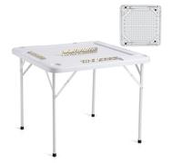 VEVOR Mahjong Table, Square 4 Player Folding Card Table with 4 Cup Holders & 4 Chip Trays, Portable Domino Game Table with 1 Set of Dominoes for Mahjo