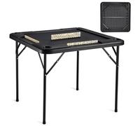 VEVOR Mahjong Table, Square 4 Player Folding Card Table with 4 Cup Holders & 4 Chip Trays, Portable Domino Game Table with 1 Set of Dominoes for Mahjo