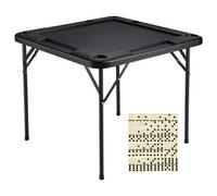 VEVOR Mahjong Table 4 Player Folding Card Table & 4 Cup Holders Chip Trays Black