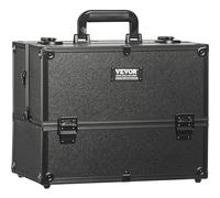 VEVOR Makeup Train Case 370MM Large Portable Cosmetic Case, 6 Tier Trays Professional Makeup Storage Organizer Box Make Up Carrier with Handle And Strap Travel Case for Women and Girls - Black