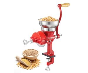 VEVOR Manual Grain Mill with Low Funnel, Hand Crank Corn Grinder, Heavy Duty Cast Iron Wheat Grinder with Stable Table Clamp and Dust Cover for Cereals, Spices, Coffee Beans, Nuts
