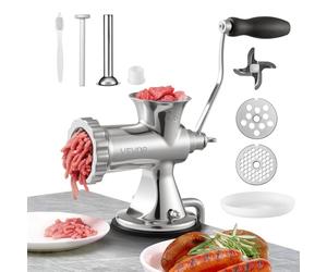 VEVOR Manual Meat Grinder, 304 Stainless Steel Hand Meat Grinder with Suction Cup + Steel Table Clamp, Meat Mincer Sausage Maker & 2 Cutting Plates, Sausage Tube, Grinding Head for Beef Pepper Cookie