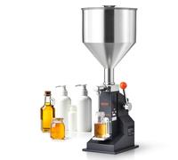 VEVOR Manual Paste Liquid Filling Machine, 5-100ml Bottle Filler, Adjustable Bottle Filling Machine, Stainless Steel Liquid Filler with Hopper for Milk Water Juice Shampoo Honey