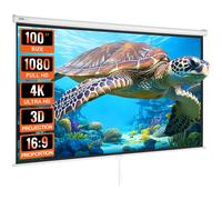 VEVOR Manual Pull Down Projector Screen 100 inch 16:9 4K 1080 HD Retractable